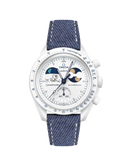 Mission To Earthphase - Moonshine Gold Snow (Pulseira de Couro) - Jeans com Costuras Azuis e Brancas